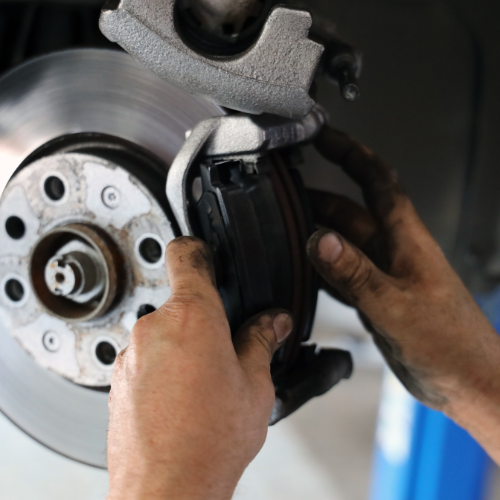 Brake pad being installed