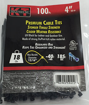 K-T Industries 4 Ultra Light Duty, Uv Black, 100/Pk