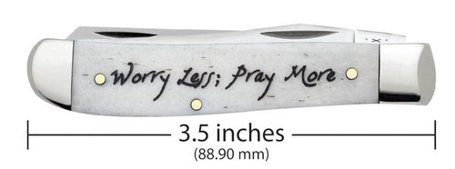 Case XX Religious Sayings Worry Less, Pray More Embellished Smooth Natural Bone Mini Trapper