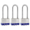Keyed Laminated Padlocks, Steel Body, 1-3/4 In., 2.5-In. Long Shackle, 3-Pack